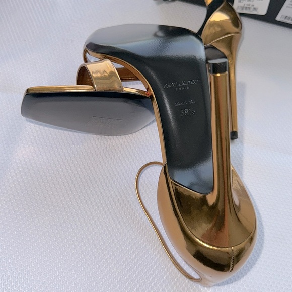 Saint Laurent Metallic Lambskin Amber 105 Ankle Strap Sandals 39.5 Egypt Gold - Picture 10 of 12